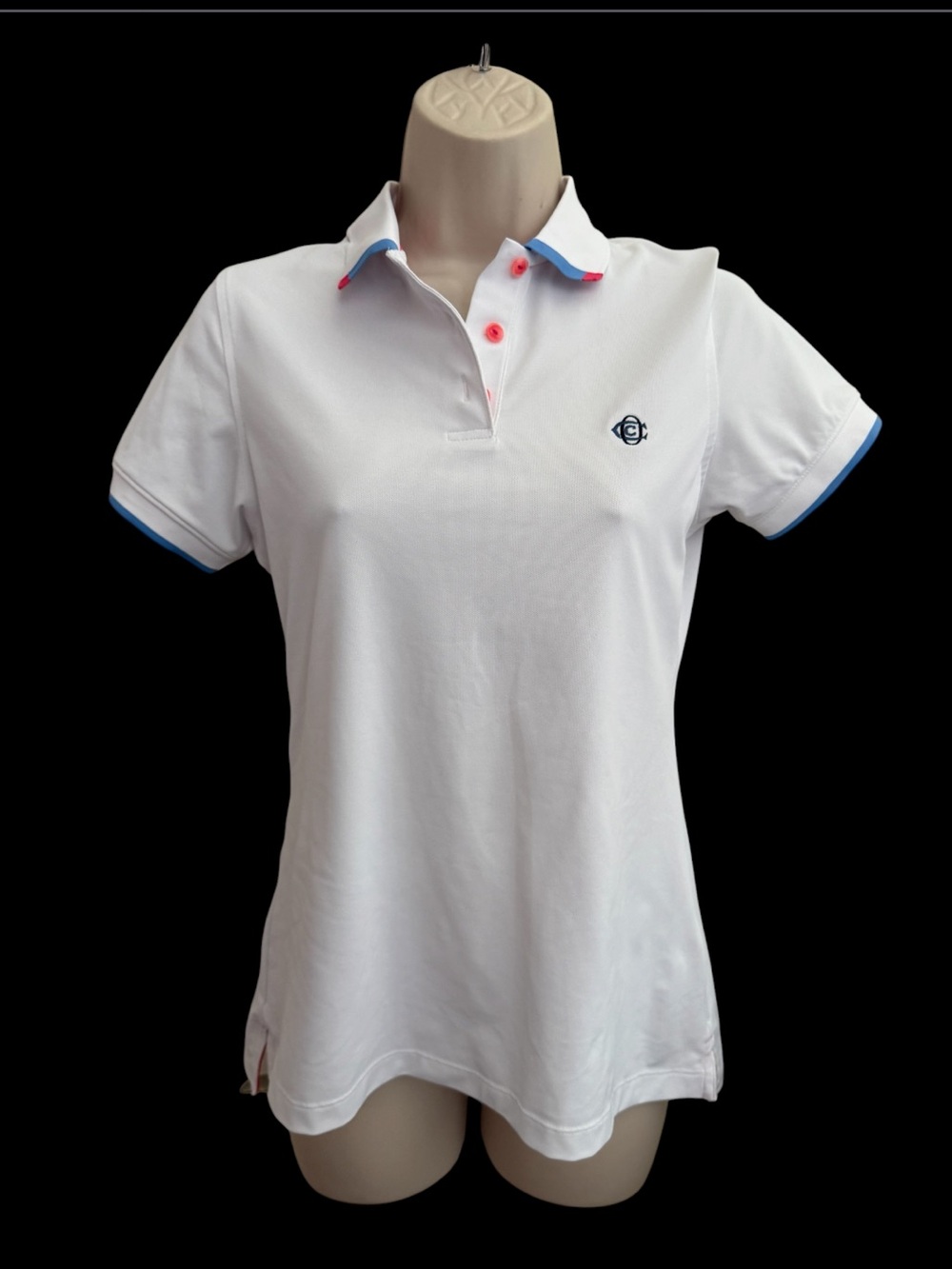 Peter Millar Women's White Performance Golf Polo Shirt XS Blue Pink Trim